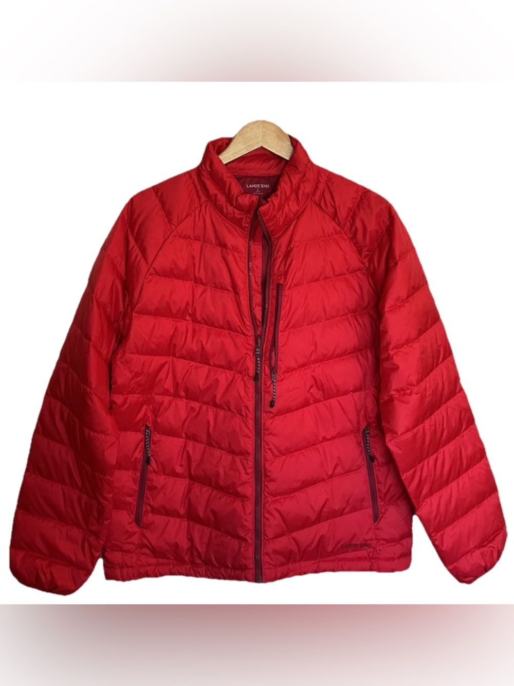 Lands' End Bright Red Wanderweight Packable Quilted Down-fill Jacket Size Large